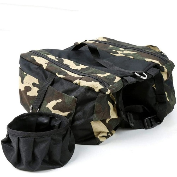 Camo dog backpack with pockets and water bowl - Picture 5 of 7